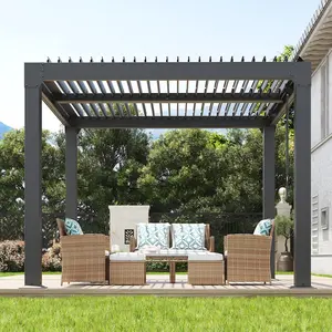 Louvered Pergola 10 x 10 ft, Outdoor Pergola with Adjustable Louvered Roof, Reinforced Aluminum Frame GREY