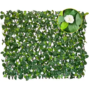Expandable Faux Ivy Fence  Screen for Patio Outdoor Balcony Bedroom Decor,Artificial Leaf Wall Decoration Fencing Panel(Single Sided Leaves) (1, whiteflower)