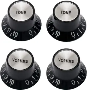 Electric Guitar Top Hat Knobs Speed Control Knobs 2 Volume 2 Tone Compatible with Les Paul LP Electric Guitar Parts Replacement (Black)
