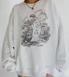 Phoebe Bridgers Ghost Black and White Punisher Album Sweatshirt