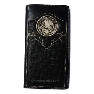 Men's Western Bifold Checkbook Wallet Black Leather with Guerrero Design