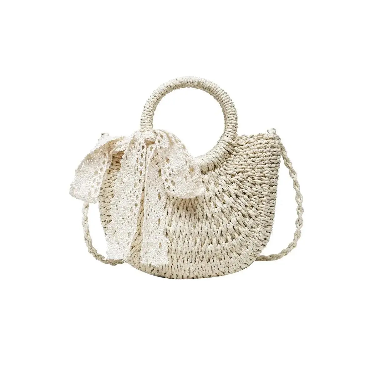 Rose Crochet Lace Rattan Wicker Crossbody Bag