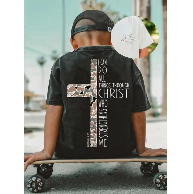 Christ Strengthens Me Youth/adult Tee, #Southernboy Clothes, Toddler Boy Clothes, Western Baby Clothes, Trending Summer, Casual, Classic Cotton