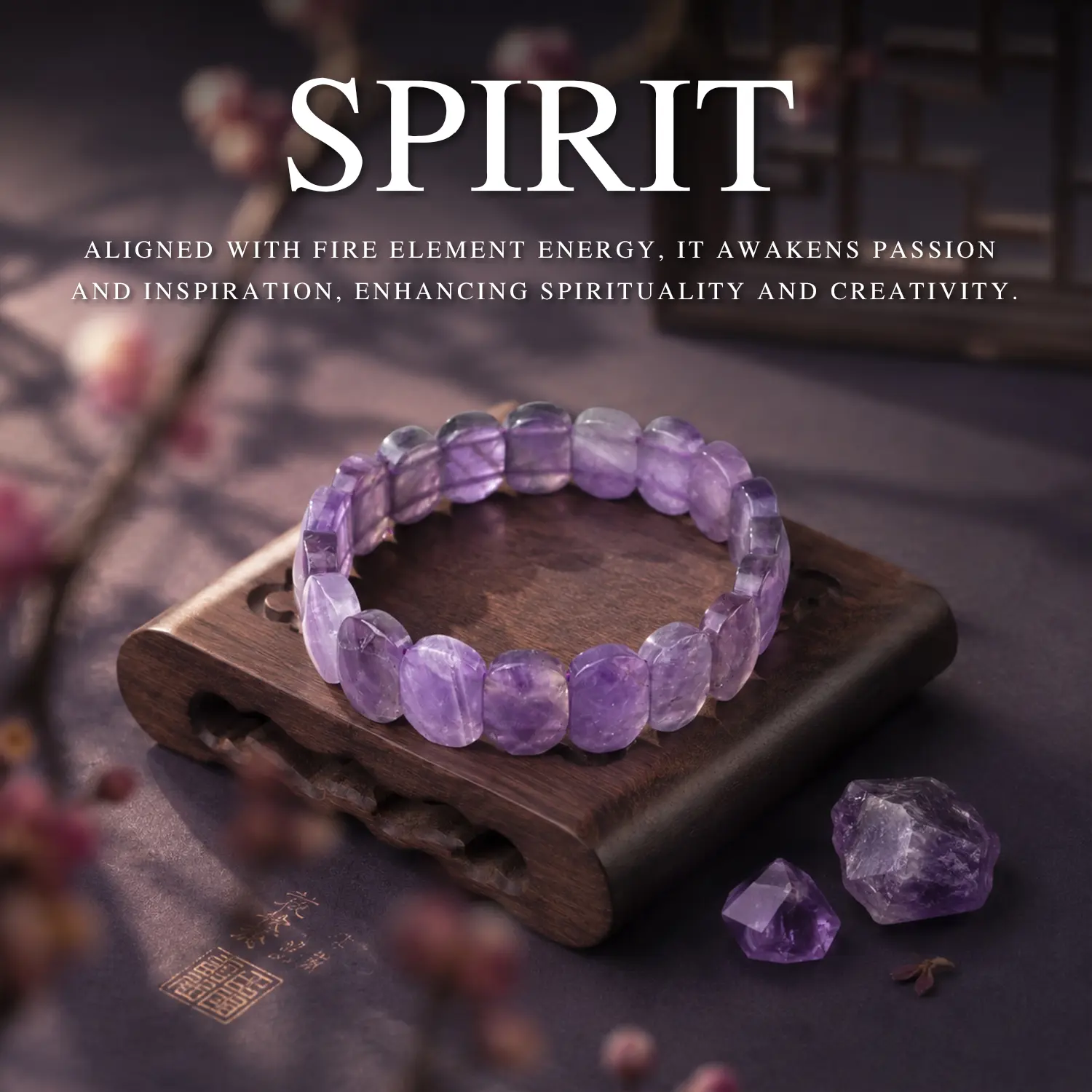 LUMAWU Designer Amethyst Crystal Bracelet | Purple Healing Beaded Wrist Bracelet for Protection, Calm Energy, Inspiration & Fire Element Balance | Unisex Amulet Bracelet