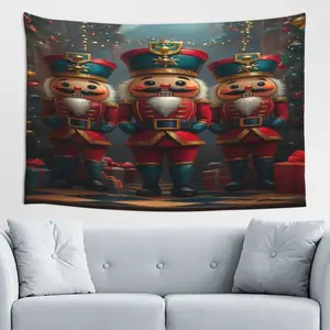 Art Deco Nutcracker Tapestry - Christmas Fantasy Theme Polyester Wall Hanging for Home & Office Decor, Poster Decoration Print Room Photo