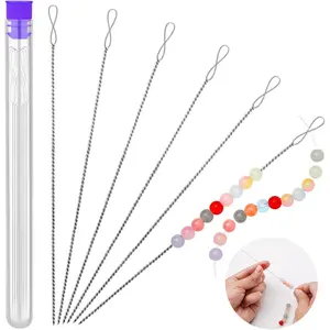 6 Pcs Beading Needles, Collapsible Big Eye Bead Needles, Beading Supplies 2 Sizes Twisted Beading Needles for Seed Beads Jewelry Making