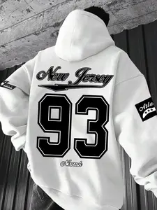 Knit Hoodie Long Sleeve Fleece Pullover, Unisex College Style Streetwear, Breathable Comfortable Fabric, Perfect for Fall & Winter