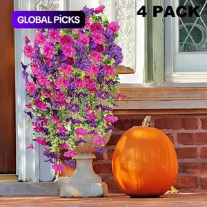 4-Pack Artificial Flowers for Outdoor Decoration, Artificial Flower Set, Morning Glory Hanging Fake Hanging Flowers, UV and Fade-Resistant Faux Flowers, Artificial Plants Decor for Home Porch, Balcony, Garden and Farmhouse #GLOBAL PICKS