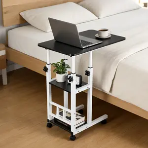 C Shaped End Table Height Adjustable - Couch Side Table with Charging Station, TV Tray with Wheels Slide Under Sofa for Small Spaces, Living Room Bedroom, Rustic Brown
