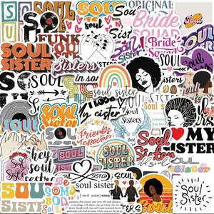 Soul Sister Sticker, 50pcs/set Letter Pattern Colorful Self Adhesive Decor Paper, Decor Sticker for Gift Greeting Card Water Bottle Laptop Phone