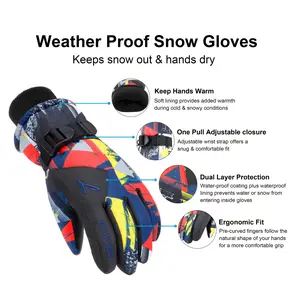 Men's & Women's Windproof High Quality Ski Gloves - Winter Warm Full-Finger Thermal Insulated Mittens with Ergonomic Wrist Strap & Reinforced Impact-Resistant Palm, Multi-Color (Black/Blue/Red/Green/White) for Skiing, Snowboarding, Snowshoeing, Ice Climb