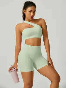 Two-piece Set Women's Solid Crop Sports Bra & High Waist Shorts Tracksuit Set, Sporty Casual Breathable Outfits for Yoga Gym Workout Running, Yoga Wear, Women Tracksuits for Summer, Sweatsuit Set, Yoga Clothes Set