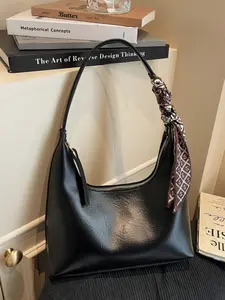 Pure Color Crescent Bag Large Capacity Scarf Decoration Vintage Style Fashion Versatile Classic Shoulder Bag Pu Crossbody Tote Satchel Fashionable Crossbody Bag