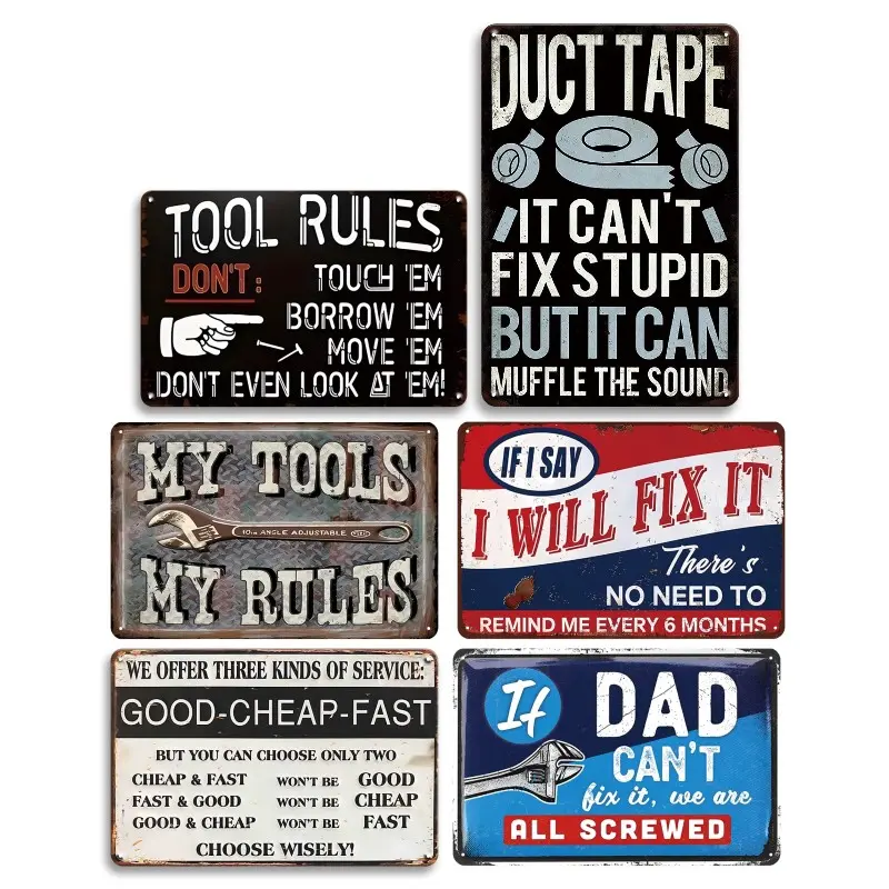 Metal Tin Garage Sign, Mechanic Tool Rules Sign, Rustic Wall Art for Garage and Man Cave Decor, Decorative Plaques, Decor Signs, Vintage Metal Sign