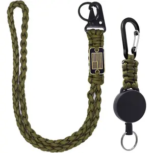 2 count Retractable , Heavy Duty Retractable Badge Holder Reel - Braided Paracord Lanyard with  Flag, ID Badge Clip Reel & Parachute Rope Necklace Keychains for Work or Traveling