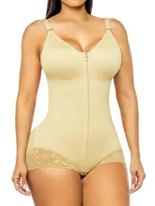 1 Count Women's Butt Lifting Tummy Control Bodysuit, Fajas, Solid Color Lace Trim Full Body Shaper, Adjustable Shoulder Strap with Zipper Closed Jumpsuit, Colombian Feminine Shapewear, Suitable for Various Occasions, Underwear