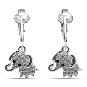 Rhinestone Elephants Clip On Dangling Earrings