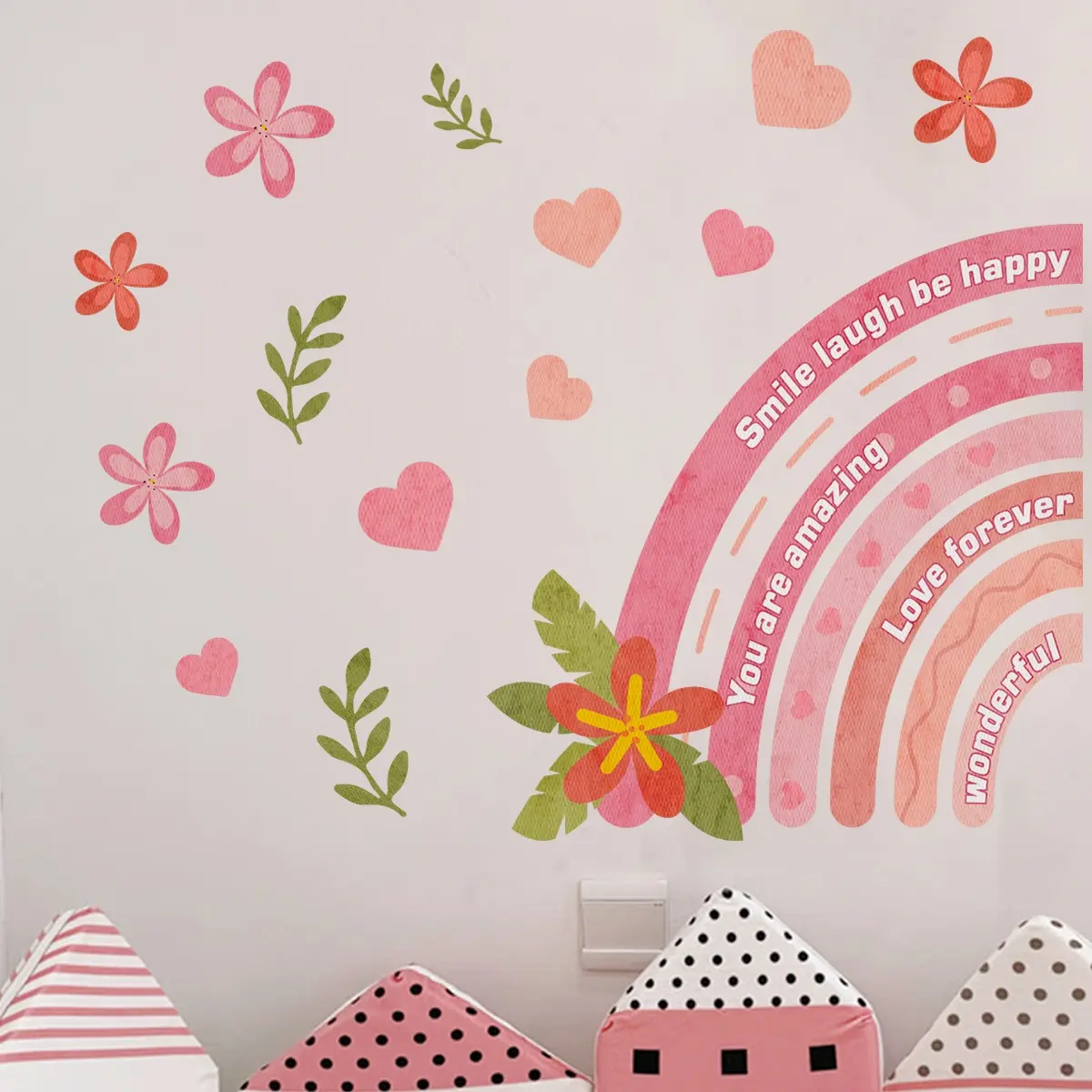 A set of two pink rainbow wall stickers for bedroom and living room background walls, home decoration stickers, self-adhesive, M17513-KR, Decorative Wall Sticker