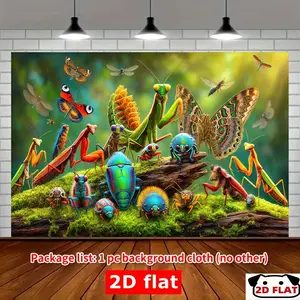 2D Flat Banner 1pc, Vibrant Insect Collection Backdrop -   Colorful Butterflies, Beetles, Dragonflies - Perfect Parties, Home, Garden, Outdoor Celebrations, Garage Flag, Photography Studio Background, Seasonal D