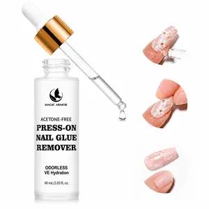 MAGIC ARMOR 60ML Press On Nail Glue Remover - Acetone-Free Odorless Fake Nail Remover with Crystal Stick, Soft Painless Removal for Nail Tips & Rhinestone Adhesive