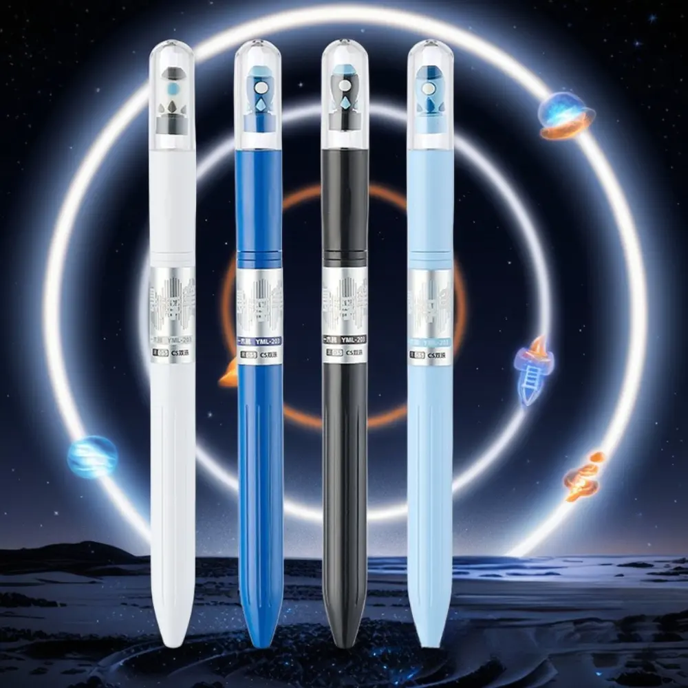 Set 4 vintage gel pens with rocket patterns solid colour theme, smooth writing, no smudging, seamless ink flow, quick drying, DIY writing large capacity black gel pens