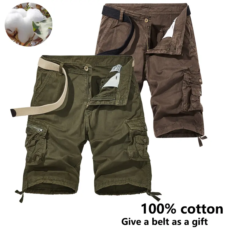 2-Pack Men’s Cotton Multi-Pocket Cargo Shorts, Comfortable Sweat-Wicking, No Wrinkle No Deformation, Free Belt Gift Casual Beige essential shorts shorts for the summer shorts for summer men shorts short shorts jorts for men shorts para hombre