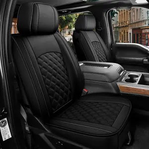 Seat Covers Custom Fit for Chevrolet Silverado,Compatible with 2007-2025  Sierra 1500 2500HD 3500HD Front Row Dual Seats in Black Leather Automotive Interior Accessories