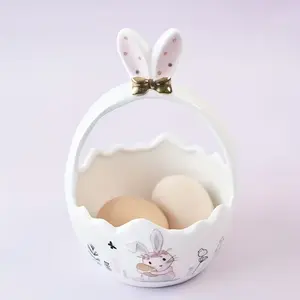 Cute Light Ceramic Bunny Basket, Perfect for Easter, Used for Flowers or Fruits, Decorative Item, Ideal for Home Decoration