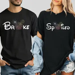 Spoiled and Broke Couples Shirt Funny Matching Couple Tee 4th of July Fireworks His and Her Outfit Gift for Couple