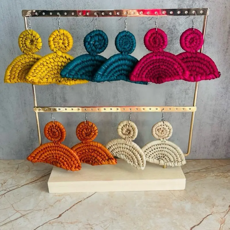 47: FAN SHAPE: Handmade Raffia Leaves Earrings Naturally Colored Created to Elevate  Fashion Taste and Celebrate Afro Heritage.