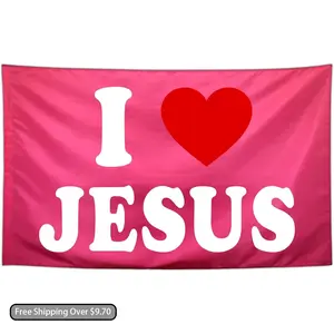 Funny Pink Christian Motif Polyester Tapestry Flag, Double-Stitched Waterproof Banner, Teen Room Decor, Colorful Christian Tapestry for Indoor-Outdoor Wall Art & Gift, Christian Motif Tapestries