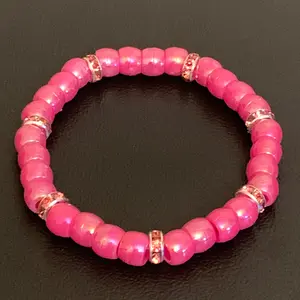 Pink Rhinestone Bead Bracelet, Cute Stackable Pony Bead Bracelet