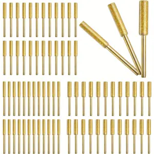 72pcs Diamond Chainsaw Sharpener Kits 1/8" Shank, High Hardness Titanium Plated Burr Grinding Stone Chainsaw Sharpening Kit Diamond for Stone Jewelry Wood Crafts, 5/32'', 3/16'', 7/32''