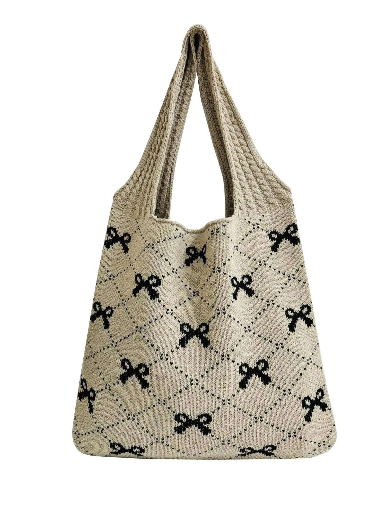 Women's cute crochet handbags beautiful beach bags Y2k bow handbags knitted bags bohemian style shoulder bags Pu Tote Satchel Handcrafted Bag Handmade Bag Casual Trendy Bag Canvas Tote Bags
