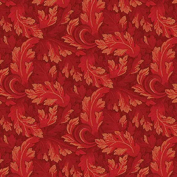 Fabric Benartex Metallic Red Twirling Leaves All About Seasons Winter by the Quarter Yard 16328M-10