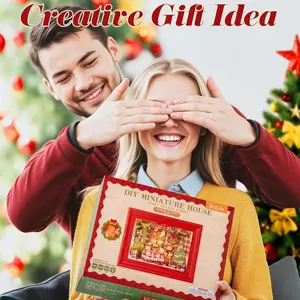 Graduation Gift Rolife DIY Miniature Christmas House Kit 3D Wall-Mountable Dollhouse Mini Room Building Set with Bright Red Frame for Adults Christmas Eve Party Decor