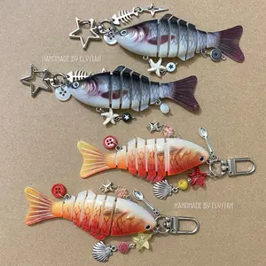 [NEW] Handmade Fish Keychain with Charms, Articulated Fish Bag Charm, Cute Ocean Keychain