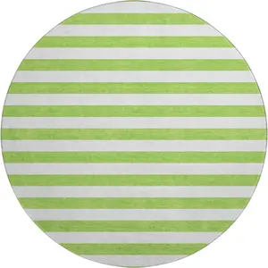 HomeRoots 647605 8 ft. Lime Green & Ivory Striped Transitional Washable Round Area Rug with UV Protection