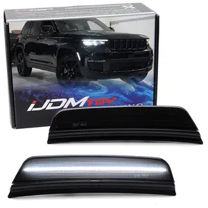 iJDMTOY Black-Out Smoked Lens 36-SMD White Full LED Front Bumper Side Marker Light Kit For Jeep 2021-up Grand Cherokee