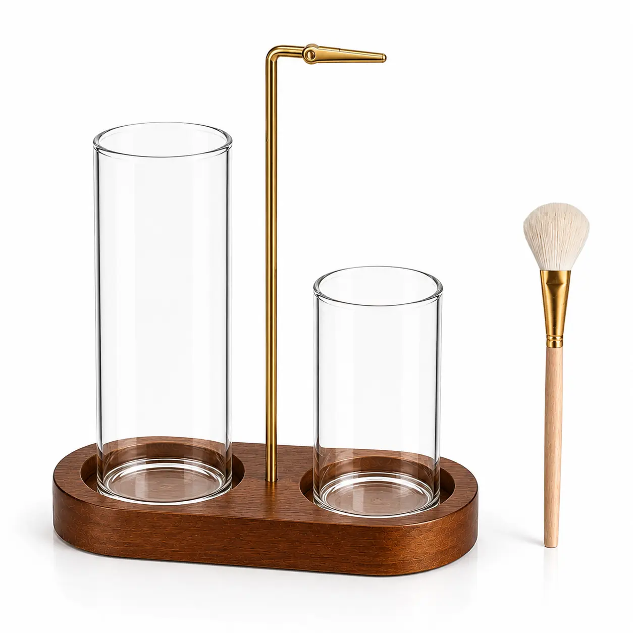 Hanging Incense Burner Set - Solid Wood Base, 2 Clear Glass Cups, Secure Metal Clip, Ash Catcher, Wool Brush - Home Fragrance Decor Gift Set with Optional 6-Scent Bamboo Incense Sticks (120 Total) for Meditation, Bedroom