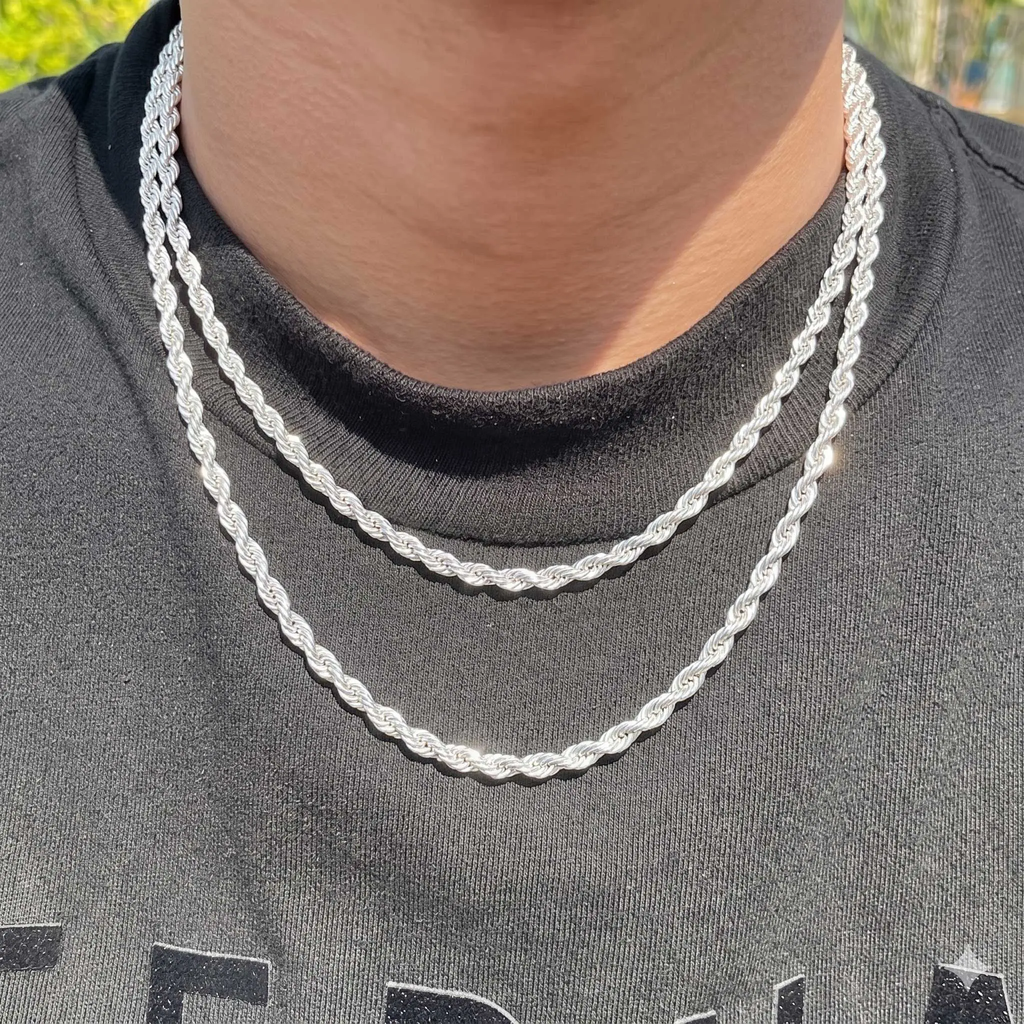 2Pcs 3mm Stainless Steel Rope Chain Necklaces for Men Women, Silver-Tone Gold-Tone 18/20 Inch Twisted Chain Set, Men's Jewelry, Unisex Pendant Chain Jewelry, Layering Necklace, Everyday Cuban Style Chain,chains for men，stainless steel jewelry