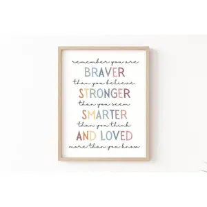 You Are Braver Than You Believe Stronger Than You Seem, Boho Classroom Decor, Playroom Wall Decor, Winnie The Pooh Quote, Classroom Posters Decoration Gift Glossy Ornaments Print Artistic
