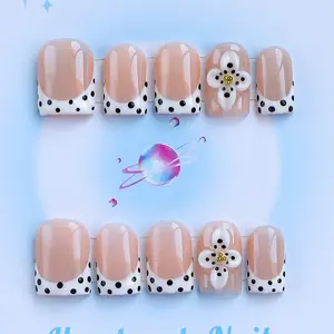 Nailssbysheccid, 10pcs press-on nails, Handmade Reusable Nails, square shape, 100% handmade, simple style, combined with French style, suitable for family dinners, dates, weddings, Comes with jelly glue, crystal sticks and twisting rods