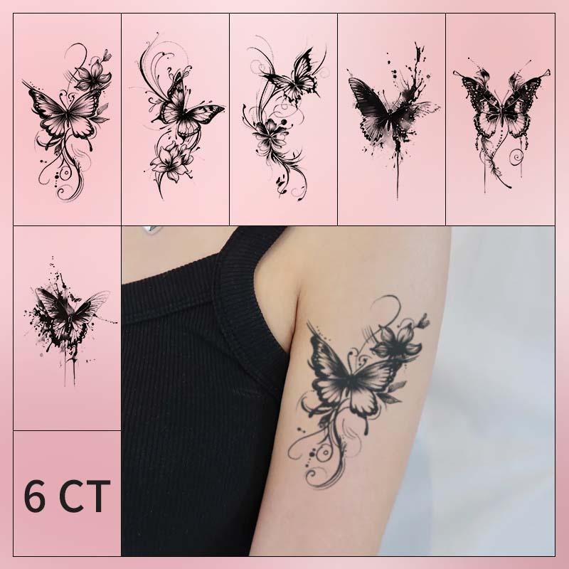 Butterfly Pattern Temporary Tattoo Sticker, 6 Counts/set Realistic Fake Tattoo Sticker, Body Art Sticker for Women & Girls, Sticker Tattoos