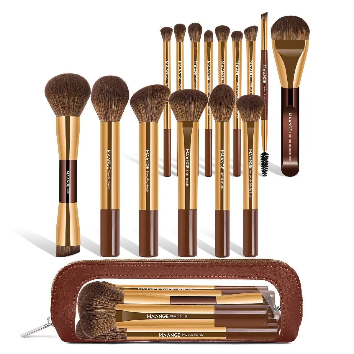 Maange 15-Piece Makeup Brush Set, Brush Kit with Cosmetic Bag, Eyeshadow Brush Set, Face Makeup Brush, Essential Beauty Tools for Professional & Home Use, High-Quality Brushes for Flawless Application