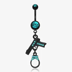 Blackline Handgun & Cuff Sparkle Belly Ring
