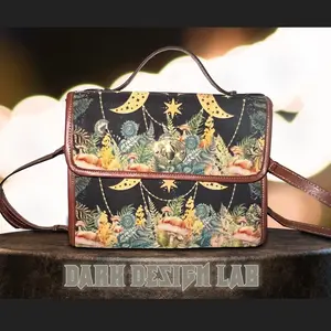 Cottagecore Witchy Moon Phase Satchel Bag, Organized Canvas Witchcraft Bag
