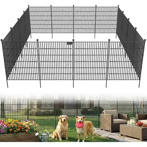 No Dig Garden Fence with Gate, 10 Panels 32in(H) x 24.2ft(L) Thickened Rustproof Metal Fence Panels, Animal Barrier for Dogs Rabbits, Ideal for Patio Garden