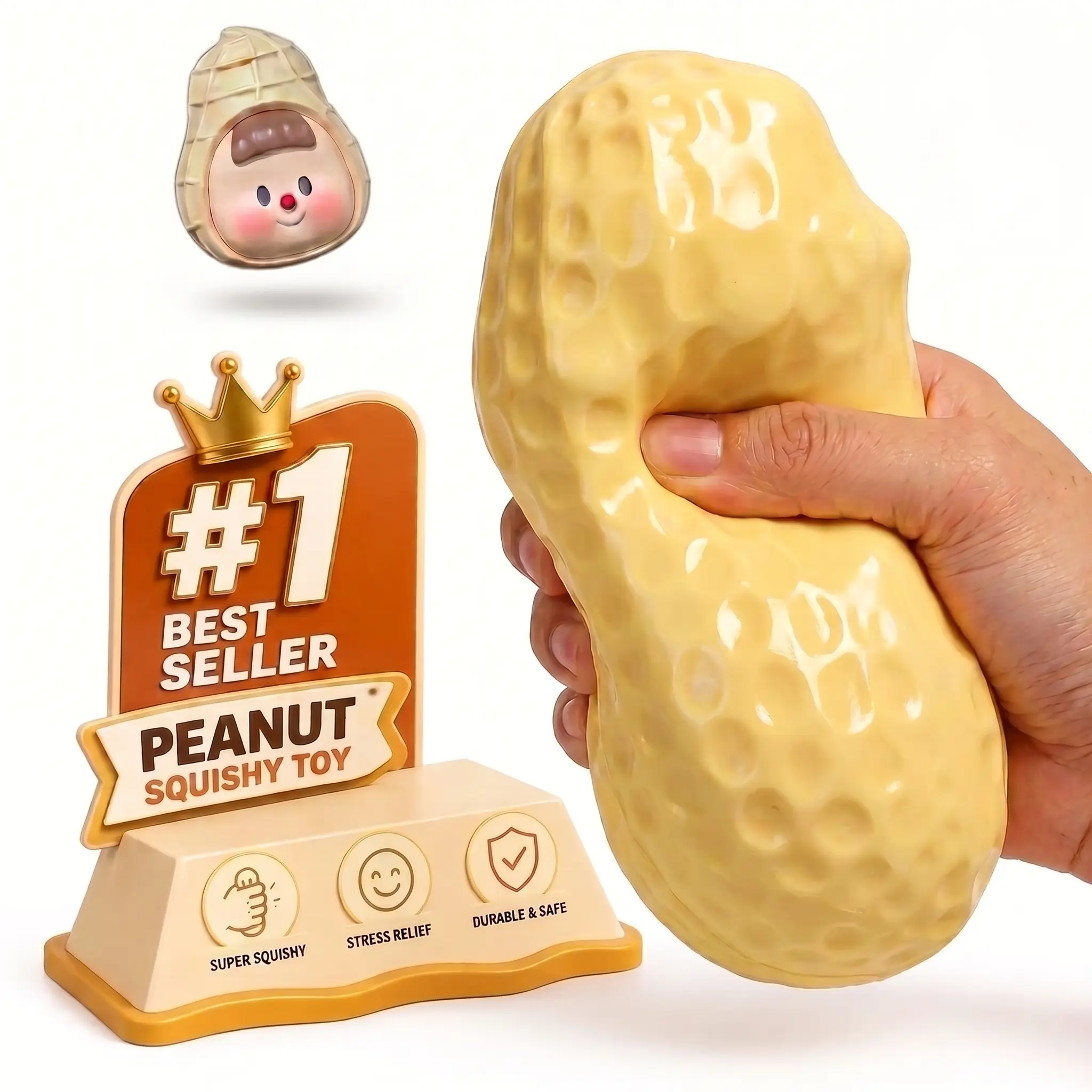 runchy Peanut Squeeze Toy, Crispy ASMR Fake Food Squishy Ball, Clay & Bead Filled Sensory Fidget Toy, 1pc