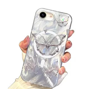 Case for iPhone 16e – Shiny Silver Butterfly Design, Slim Soft Shockproof Protective Cover for Women & Girls, Glitter Aesthetic, MagSafe Compatible Protection Cellphone